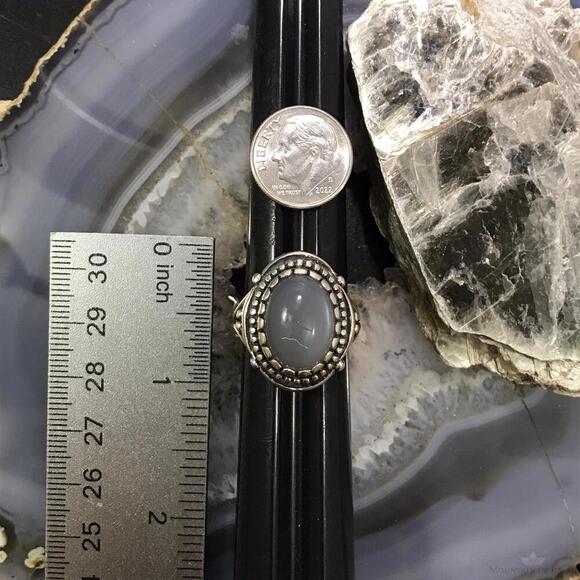 Carolyn Pollack Sterling Silver Oval Gray Agate Decorated Ring Size 9 For Women - Picture 9 of 10